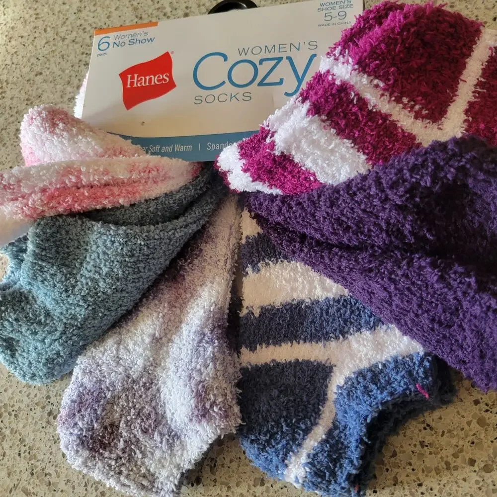 Hanes Womens Cozy Fuzzy No Show Super Soft Slipper Socks MultiColor✨️6pr✨️NEW